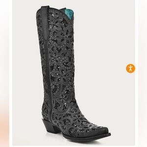 CORRAL BLACK GLITTER INLAY FLORAL OVERLAY WITH CRYSTALS AND STUDS